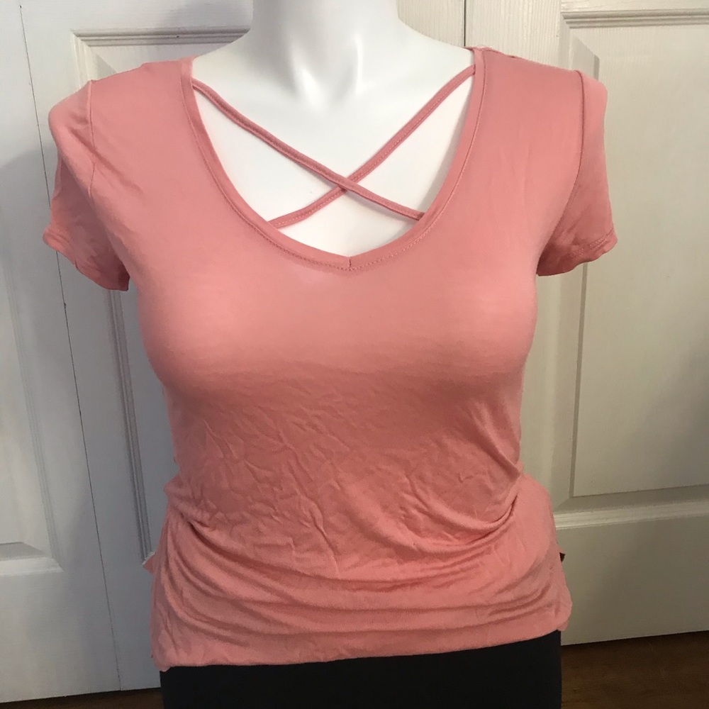 Rue 21 Criss Cross Lace Up Top Blouse Pink